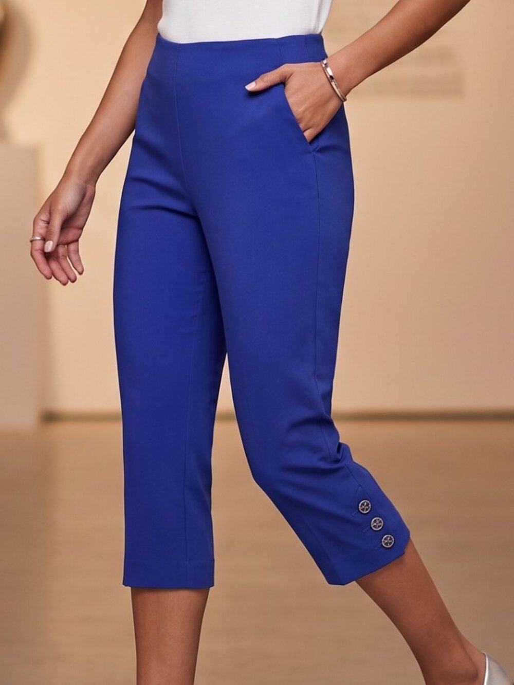 Counterparts Size large Slacks Trousers Lounge Cobalt Blue Pants Ankle Cropped
